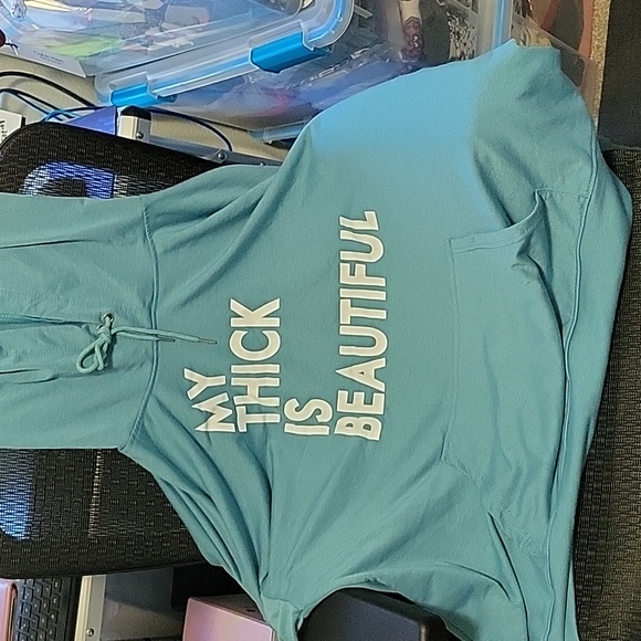 Women's plus size 5XL. "MY Thick Is Beautiful" slate blue nwot pull over hoodie. - Picture 9 of 9